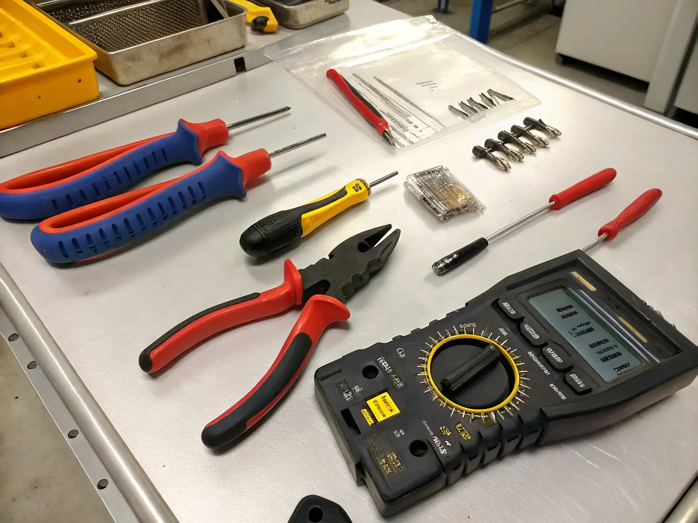 A well-organized toolkit containing essential tools for Level 2 electricians, highlighting the importance of having the right equipment.